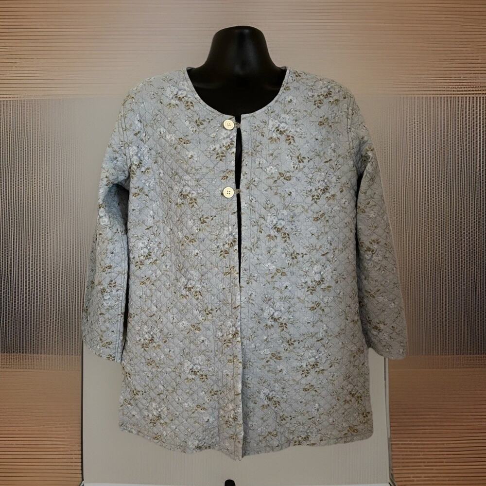 VTG 1950s Sante Quilted Satin Bed Boudoir Jacket Coat Blue Yellow Loungewear M/L